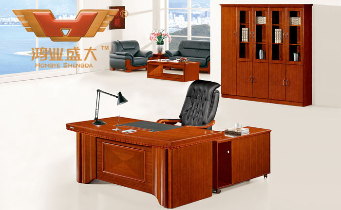 實木辦公桌班臺 泰柚木皮油漆大班臺 貼皮實木辦公桌HY-D3018