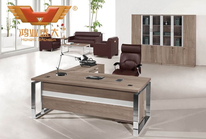 板式辦公班臺 廣東辦公家具 淺榆木現代板式辦公桌HY-JT15