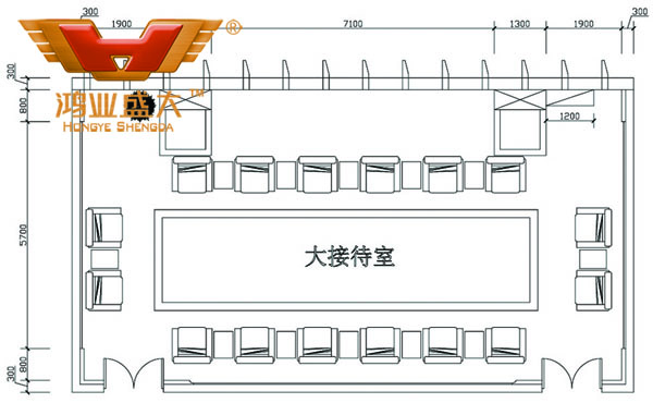 鴻業設計師根據客戶提供尺寸，設計的接待室家具CAD平面圖