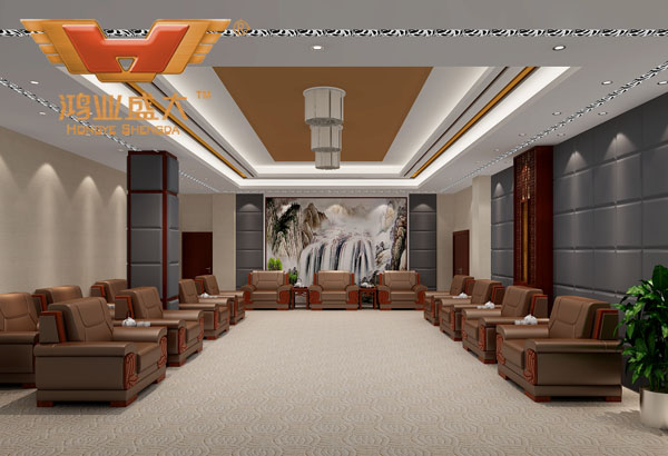 鴻業設計師根據要點2，為客戶設計的3D接待室家具擺放效果圖解決方案